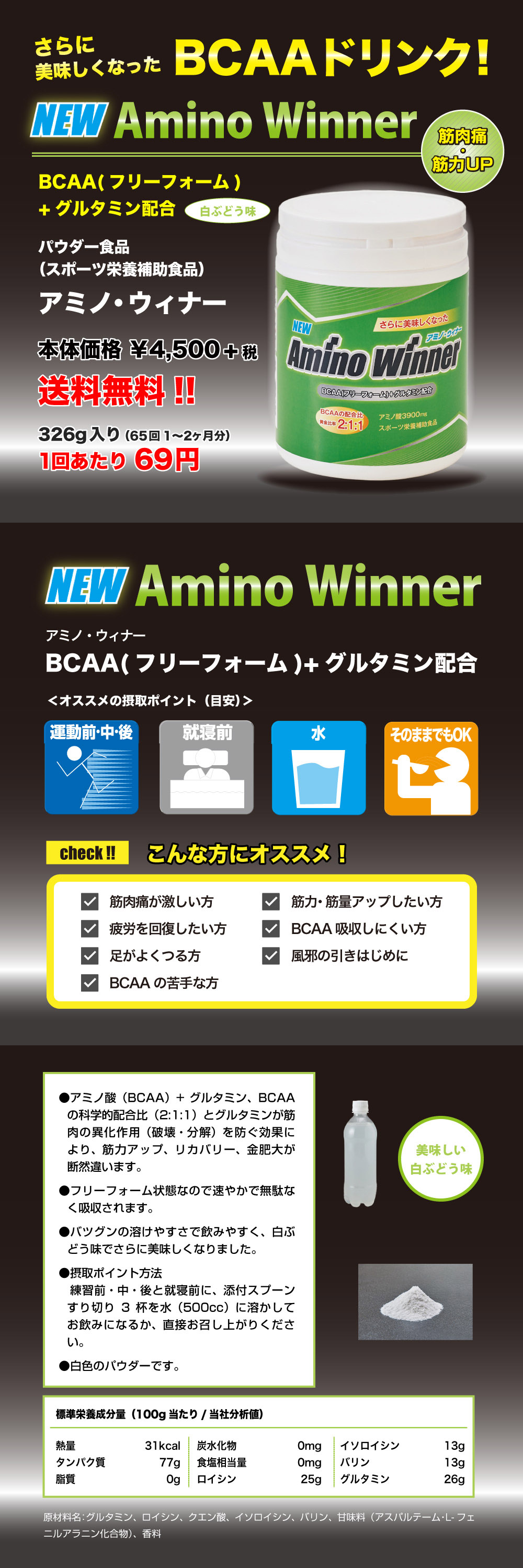 アミノ・ウィナー/BCAA＋グルタミン(グレープ風味)